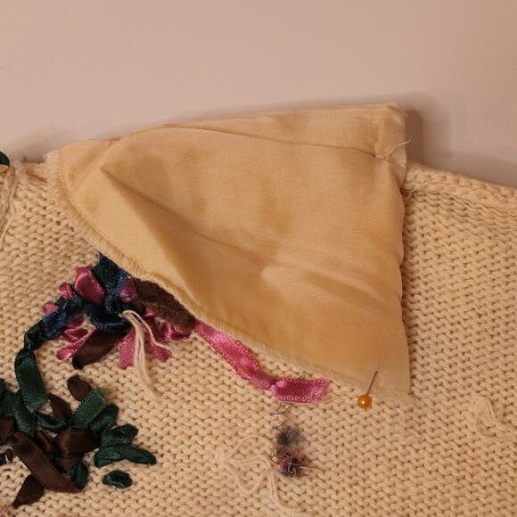 Cotton Knit Short Sleeve Scoop Neck Top Ribbon & Pearl Floral Embroidered sz M - Picture 11 of 11